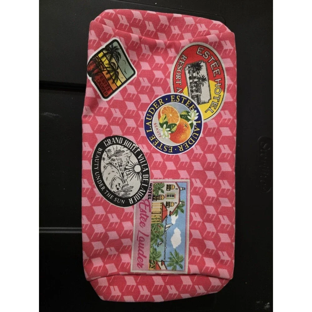 Estee Lauder Zip Cosmetic Bag Gift With Purchase World Travel Themed Pink